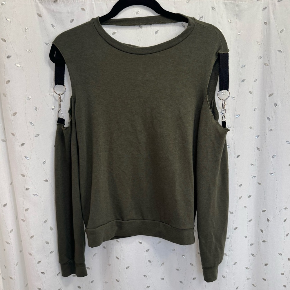 Olive Green Cutout Shoulder Top